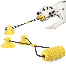 Pet Dog Toy Interactive Rubber Balls for Small Large Dogs Puppy Cat Chewing Toys Pet Tooth Cleaning Indestructible Dog Food Ball (Color: Double sucker, Ships From: China)